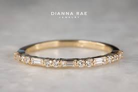 Yellow Gold Baguette Round Diamond Stackable Wedding Band Dianna Rae Jewelry Stackable Wedding Bands Gold Wedding Bands Women Yellow Gold Diamond Wedding Band