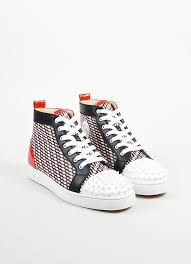 Black And Red Designer Sneakers Men S Christian Louboutin Black White And Red Lou Spike Hi Top Sneakers White Sneakers Men Sneakers Men Fashion Sneakers