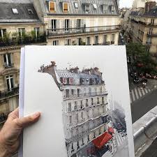 And Here S The Whole Piece Sketching The Wonderful Paris Architecture In The Morning Sun Paris U Paris Architecture Watercolor Architecture Urban Sketching