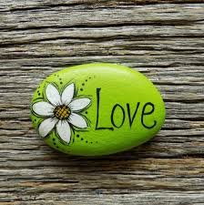 Love Daisy On Green Painted Rock Decorative Accent Stone Paperweight Rock Decor Rock Painting Designs Painted Rocks