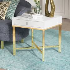 This Square Modern Side Table Is A True Show Piece High Gloss White Finish And Glam Gold Frame Make A Delightfu Side Table Square Modern Side Table End Tables