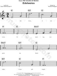 This easy piano arrangement has the lyrics between the grand staff for easier singing. Edelweiss From The Sound Of Music Sheet Music For Beginners In C Major Download Print Sku Mn0130219