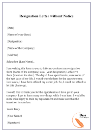 Explore Our Example Of Resignation Letter Without Notice Template Resignation Letter Resignation Resignation Letters