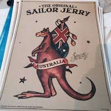 The Original Sailor Jerry Australia Kangaroo New Poster A3 Full A3 Sailor Jerry Kangaroo Art Australia Kangaroo