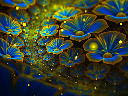 Hd wallpapers & desktop backgrounds. Glowing Flowers Blue Yellow Hd Desktop Wallpaper Background Download