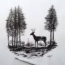 Printed on 100% cotton watercolour textured paper, art prints would be at home in any gallery. Sam Larson On Instagram Simple Acrylic Deer An Unused Piece From An Upcoming Project Deer Painting Illu Forest Drawing Deer Forest Tattoo Forest Tattoos