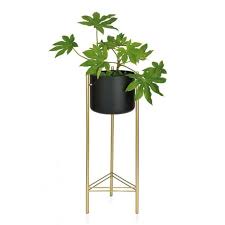 Pot de fleur sur pied. Cache Pot Sur Pied En Metal Dore Et Pot Noir Hauteur 80cm Cache Pot Vase En Metal Pots