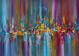 Bright Colour City Structure In Rainbow Coloured Sea Artwork On Paper 70 50 Unframed 2019 Acrylic Painting By Richard Vloemans In 2021 Sea Artwork Rainbow Art Abstract
