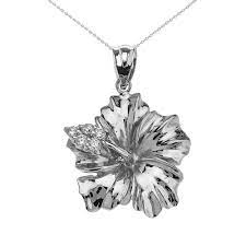 Cz Caribbean Hibiscus Flower Pendant Necklace In Sterling Silver Gold Boutique Silver Earrings Etsy Necklace For Girlfriend Necklaces With Meaning