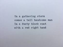 I walk into the street the air's so cool i'm wired and i'm tired and i'm grinnin' like a fool. Red Right Hand Quote Lyrics Typed On Typewriter Unique Gift Etsy Hand Quotes Peaky Blinders Quotes Red Right Hand
