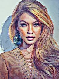Gigi Hadid Drawing Print Gigi1 Portrait Illustration Portrait Colorful Drawings