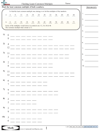 Common Multiples Worksheets Common Multiples Least Common Multiple Least Common Denominator