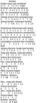 Not Angka Lagu Beraksi Kotak Pianika Recorder Keyboard Suling