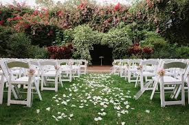 Outdoor Garden Wedding Ceremony Decor With White Folding Chairs With Garden Weddings Ceremony Garden Wedding Ceremony Decorations Wedding Ceremony Decorations
