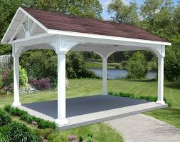 The downside to going with a vinyl pergola is cladded pergolas have some type of cladding underneath the roof's slats to block the sun. Vinyl Gable Roof Open Rectangle Gazebos With Solid Wall Long Side Gazebos By Available Options Gazebocreations Com