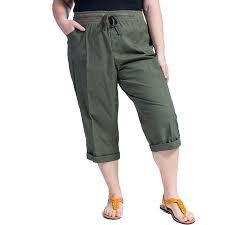 Womens Plus Size Cargo Capri With Knit Waistband