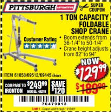 View online (12 pages) or download pdf (1 mb) pittsburgh automotive 1 ton. Harbor Freight Tools Coupon Database Free Coupons 25 Percent Off Coupons Toolbox Coupons 1 Ton Capacity Foldable Shop Crane