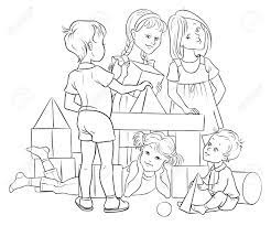 They want to color a specified area and the lines in the coloring sheets help them coloring will help your children relax, even adults love coloring these days due to the benefits of relaxation. Children Playing With Building Colorful Blocks Colouring Page Royalty Free Cliparts Vectors And Stock Illustration Image 45096161