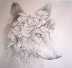 Black And White Flower Crown Drawing Scarlet Wolf With Flower Crown Silverpoint Drawing Silverpoint Drawing Crown Drawing Silverpoint
