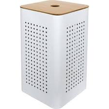 Panier A Linge Metal White Blanc L 30 X H 50 X P 30 Cm Panier A Linge Rangement Linge Sale Panier Linge