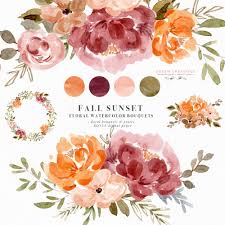 Watercolor Fall Floral Clipart Orange Rust Thanksgiving Invitation Flowers Graphics Essem Creatives Watercolor Clipart Business Branding Floral Watercolor Fall Watercolor Fall Floral