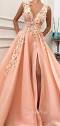 A-line Sunset Tulle V Neck Appliques Long Lace Evening Prom ...