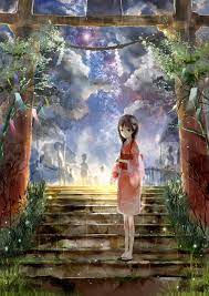 steps of the shrine 神社 イラスト アニメの風景 七夕イラスト