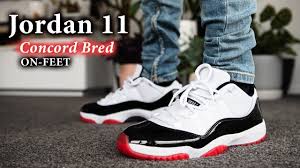 Jordan 11 low concord bred after one week of wear. Air Jordan 11 Low Concord Bred On Feet Different Pants Youtube