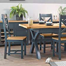 Hampshire Blue Painted Oak 1 8m Cross Leg Extending Table Dining Table Oak Dining Table Wooden Kitchen Table