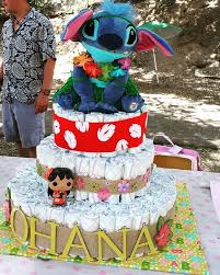 Finish Product Lilo And Stitch Themed Diaper Cake For Kenzie Diapercake Customdiapercake Disney Baby Shower Lilo And Stitch Cake Luau Baby Showers