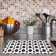 Black And White Kitchen Floor Mats Abstract Circles Dish Drying Mat Water Absorbent Geometric Dish Mat Black And White Kithcen Decor Counter Mat Patterned Dishes Dish Drying Mat Floral Dishes