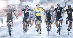 Unity In Triumph Chris Froome And Team Sky Link Arms As They Cross The Finish Line Tour De France 2015 Tour De France Chris Froome Physical Fitness