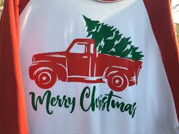 Christmas Tree Old Fashioned Truck Raglan Tshirt Red Truck Etsy Christmas Tshirts Red Truck Merry Christmas Tshirt