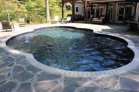 Dark Green Color Fiberglass Pool Freeform Shape With Tanning Ledge And Bubblers Pool Builders Fiberglass Pools Pool
