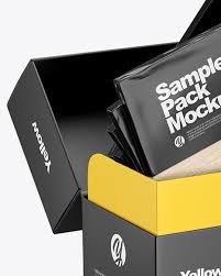 Box With Samples Packs Mockup In Box Mockups On Yellow Images Object Mockups