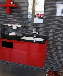 Freestanding wood base with four soft close doors, one soft close drawer and one shelf, available in white or red. Red Bathroom Vanity Bathroom Red Bathroom Color Man Bathroom