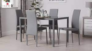 7star extending husty dining table with 4 chairs, mdf with glass top metal frame table and 4 faux leather dining chairs with chrome frame. Buy Argos Home Lido Glass Dining Table 4 Grey Chairs Dining Table And Chair Sets Argos