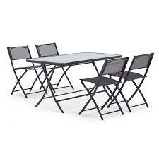 table de jardin et 4 chaises pliantes 4 places en acier noir maisons du monde en 2021 salon de jardin pliable table de jardin pliante chaise pliante
