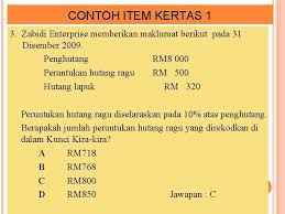 Nama akaun untuk peruntukan am sama ada bervariasi dengan jenis akaun atau mungkin disenaraikan sebagai angka yang disatukan dalam contohnya, jika terdapat peluang 50% untuk memulihkan hutang ragu untuk pembayaran tertentu, peruntukan tertentu sebanyak 50% mungkin. Format Pentaksiran Bagi Mata Pelajaran Prinsip Perakaunan Mulai