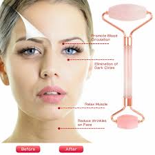 Natural Rose Quartz Jade Face Roller+Pink Heart Gua Sha Board Tool Set  Massager