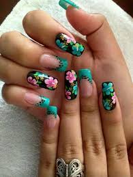 Diseños de uñas para pies 2020. Unas Hermosas Turquesa Flores Unas Con Figuras Unas De Maquillaje Manicura De Unas