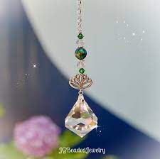 swarovski diamond lotus green crystal suncatcher rearview mirror car charm window decoration crystal suncatchers crystals green crystals