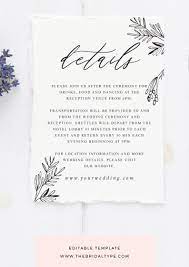Floral Details Card Calligraphy Wedding Details Template Editable Details Wedding Card Rustic Wedding Invitation Vertical Cards 3 5x5 B7 Wedding Invitations Rustic Wedding Details Card Wedding Cards