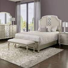 Upholstered Headboard With Chrome Nailheads Chic Mirrored Center Design On Dresser And Headbo Bedroom Interior Vintage Bedroom Sets Mirrored Bedroom Furniture