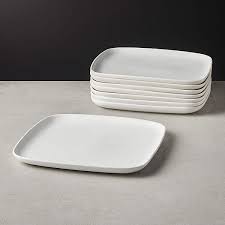 Handmade black and blue fused gl dinnerware set square. Crisp Matte White Square Dinner Plates Set Of 8 Cb2