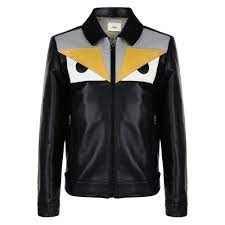 Fendi Boys Black Leather Jacket With Monster Eye Print Leather Jacket Black Leather Jacket Jackets
