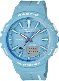 Amazon Com Casio Baby G Blue Dial Polyurethane Strap Ladies Watch Bgs 100rt 2a Sports Outdoors