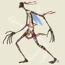 Mimi Australian Extremely Thin Humanoids That Can Be Blown Away By The Wind They Use Boomeran Mythological Creatures Mythical Creatures Aboriginal Artwork