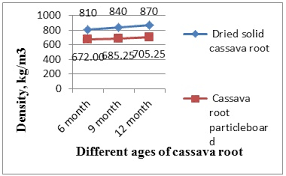 density kg m 3 of different ages cassava root based on