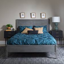 Worry free 5 year warranty Manor Park Transitional Solid Wood Queen Platform Bed Grey Walmart Com Walmart Com